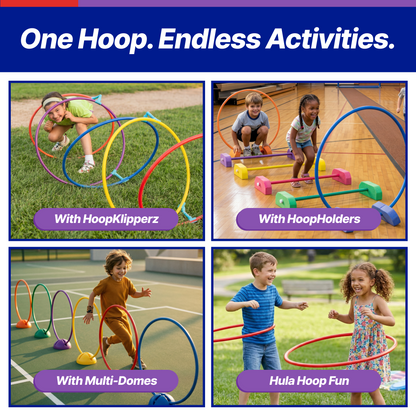 No-Kink Hula Hoops for Kids – Ultra Durable, Lightweight & Flexible, 6 Bright Colors, 12-Pack, Bulk Pack for Play & Fitness
