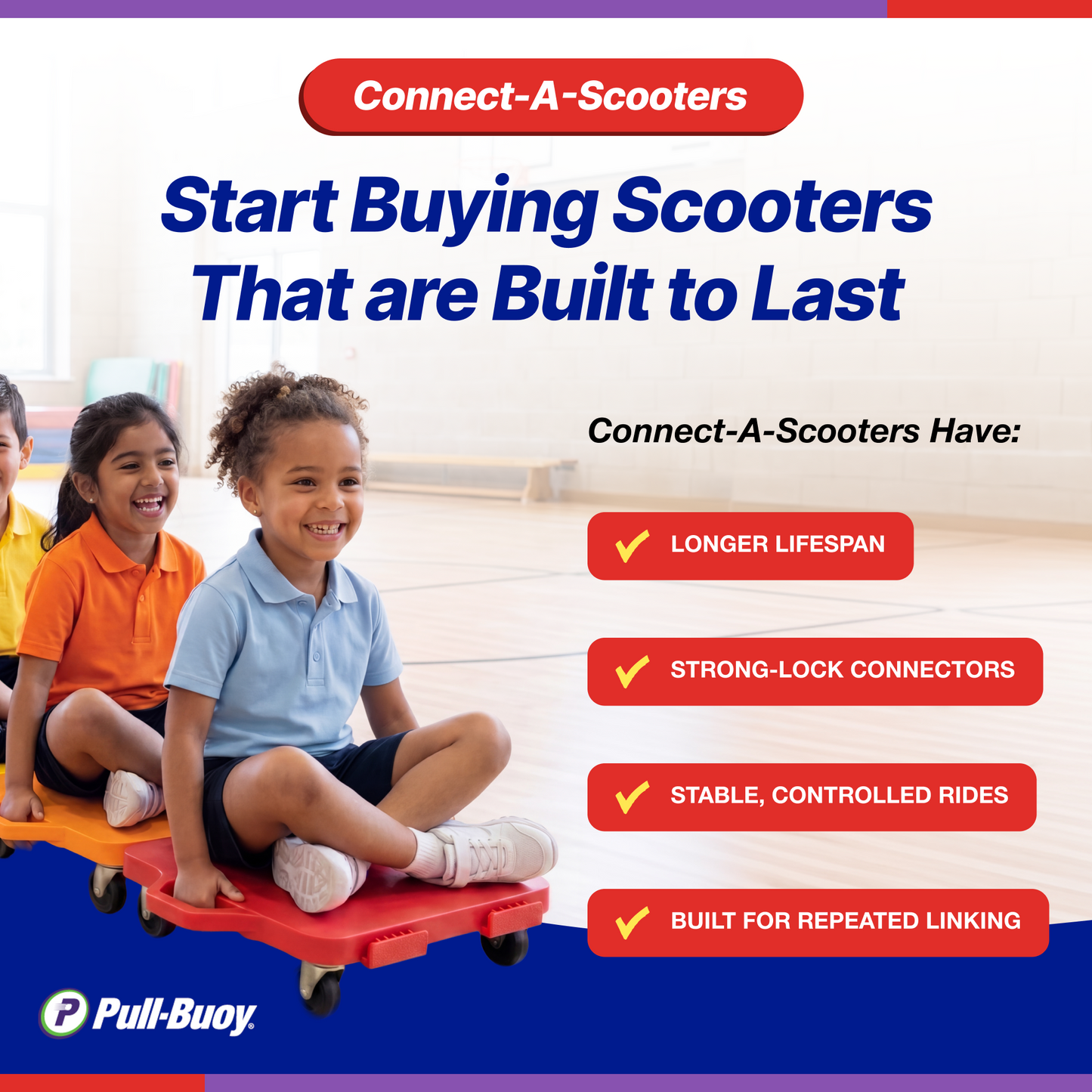 Connect-A-Scooters Board – Interlocking Team Scooter for Group Play & PE Activities