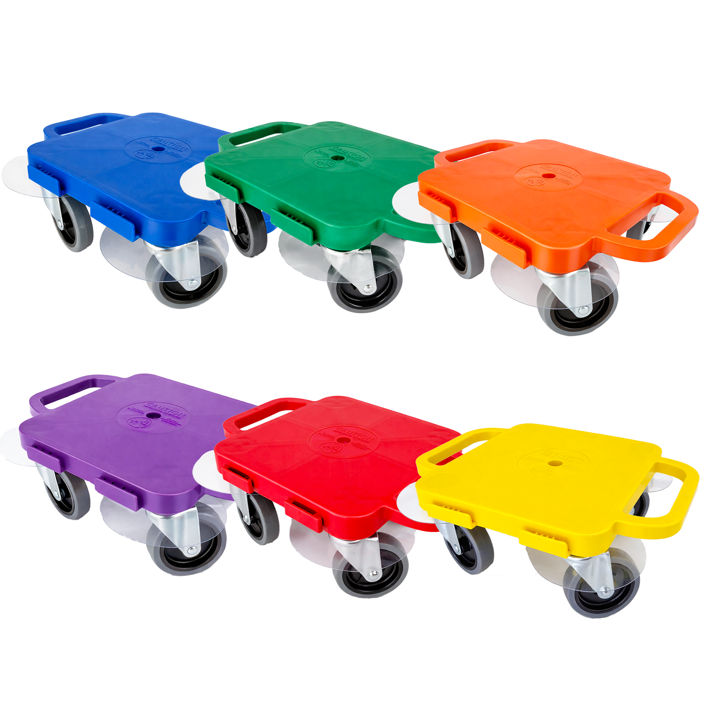 PullBuoy All-Surface Connect-A-Scooter Board for Kids – Indoor & Outdoor PE Gym Scooter, 4" Rubber Wheels, 12" & 16", Set of 6