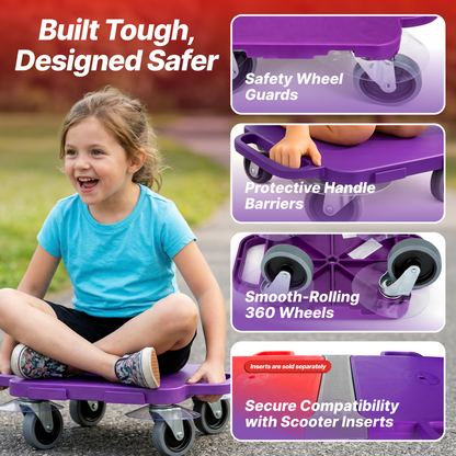 PullBuoy All-Surface Connect-A-Scooter Board for Kids – Indoor & Outdoor PE Gym Scooter, 4" Rubber Wheels, 12" & 16", Set of 6