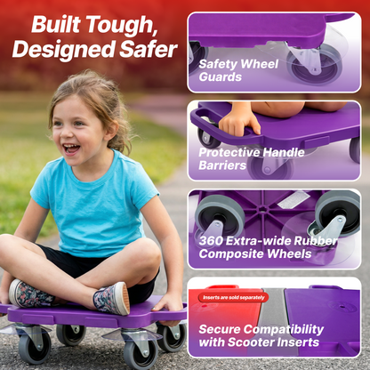 PullBuoy All-Surface Connect-A-Scooter Board for Kids – Indoor & Outdoor PE Gym Scooter, 4" Rubber Wheels, 12" & 16", Set of 6