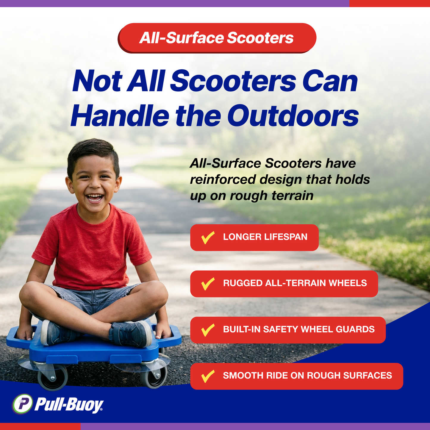 PullBuoy All-Surface Connect-A-Scooter Board for Kids – Indoor & Outdoor PE Gym Scooter, 4" Rubber Wheels, 12" & 16", Set of 6