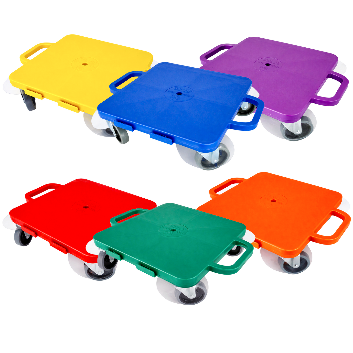 PullBuoy All-Surface Connect-A-Scooter Board for Kids – Indoor & Outdoor PE Gym Scooter, 4" Rubber Wheels, 12" & 16", Set of 6