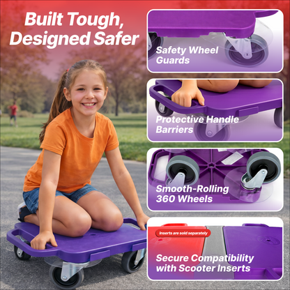 PullBuoy All-Surface Connect-A-Scooter Board for Kids – Indoor & Outdoor PE Gym Scooter, 4" Rubber Wheels, 12" & 16", Set of 6