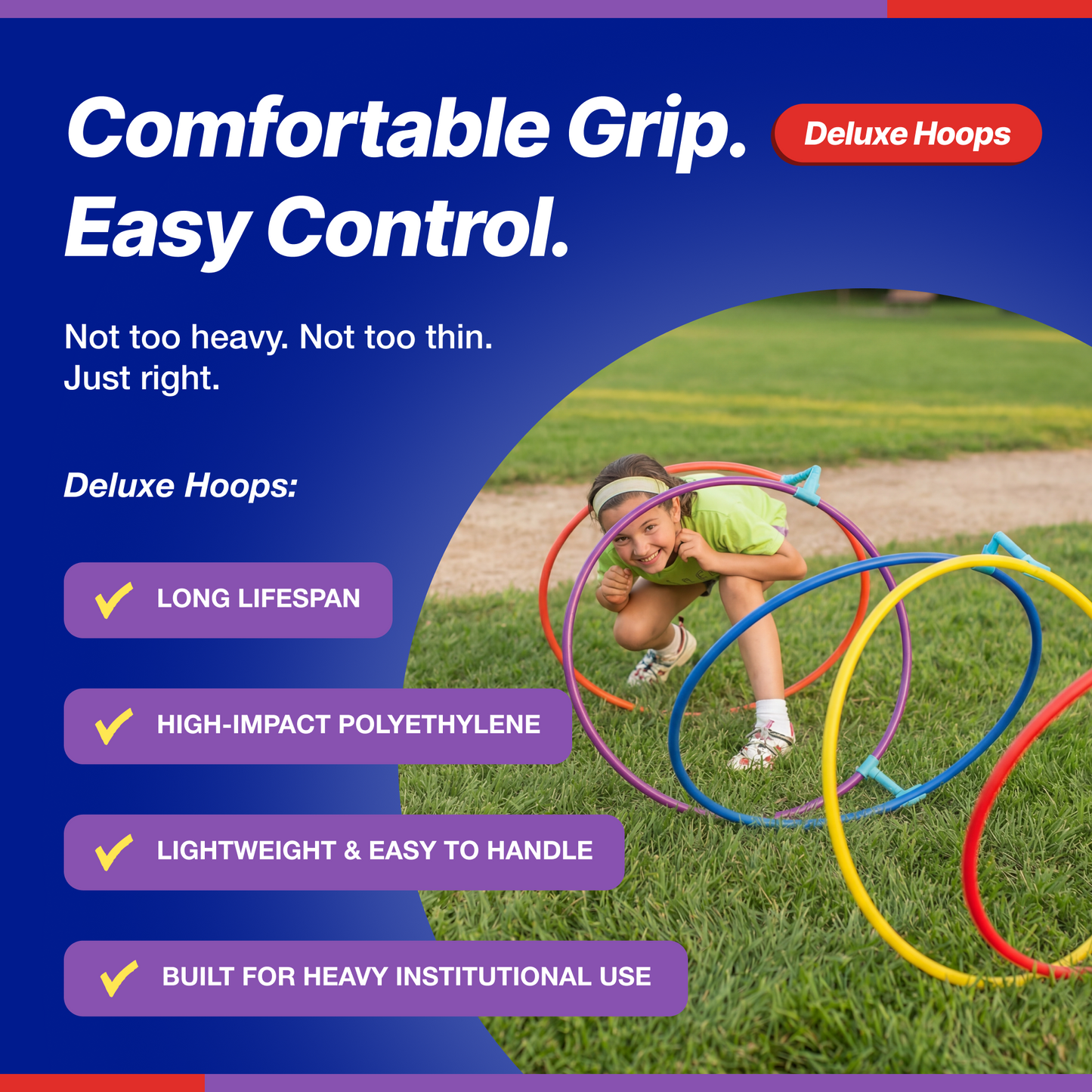 Deluxe Hula Hoops for Kids – Durable, Lightweight & Flexible, 6 Bright Colors, 12-Pack, Bulk Pack for Play & Fitness