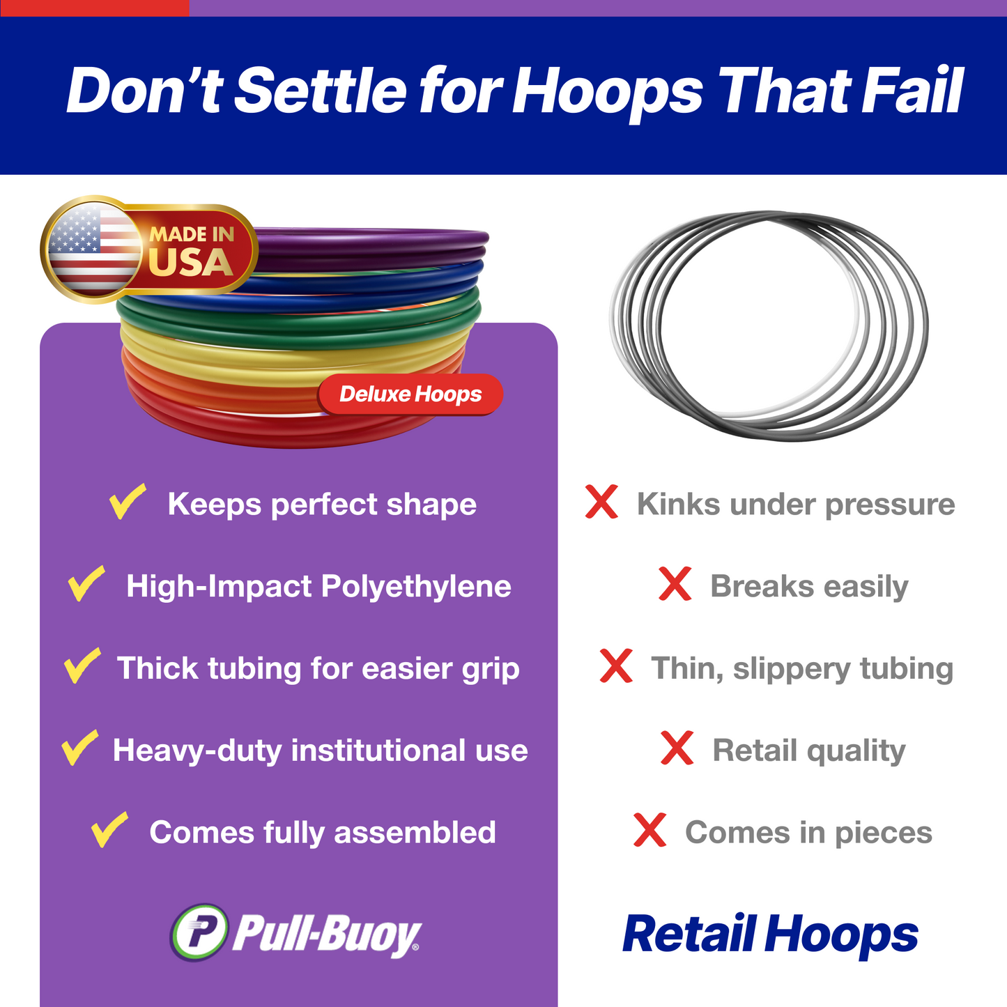 Deluxe Hula Hoops for Kids – Durable, Lightweight & Flexible, 6 Bright Colors, 12-Pack, Bulk Pack for Play & Fitness