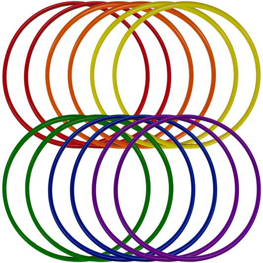 Basic Hula Hoops for Kids – Durable, Lightweight & Flexible, 6 Bright Colors, 12-Pack, Bulk Pack for Play & Fitness