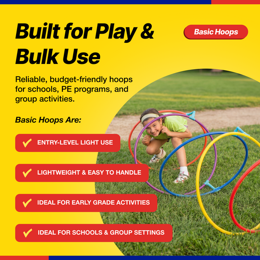 Basic Hula Hoops for Kids – Durable, Lightweight & Flexible, 6 Bright Colors, 12-Pack, Bulk Pack for Play & Fitness
