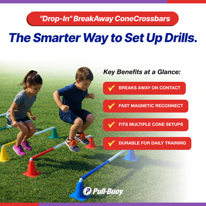 Drop-In Breakaway ConeCrossbars - Magnetic Agility Training Bars for Cones, 1” x 40” High Impact Plastic  (Set of 6)