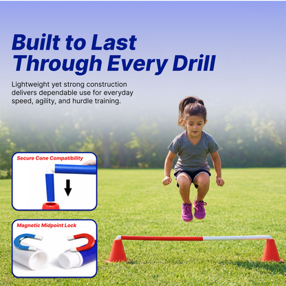 Drop-In Breakaway ConeCrossbars - Magnetic Agility Training Bars for Cones, 1” x 40” High Impact Plastic  (Set of 6)