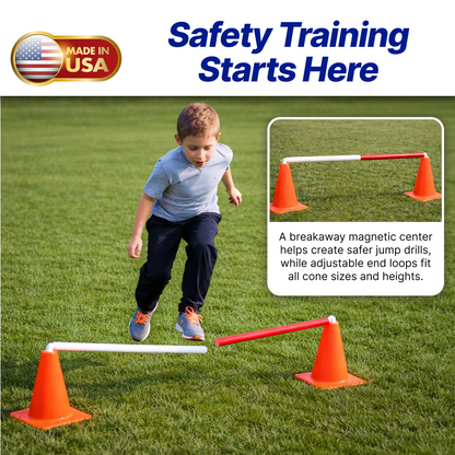 Drop-In Breakaway ConeCrossbars - Magnetic Agility Training Bars for Cones, 1” x 40” High Impact Plastic  (Set of 6)