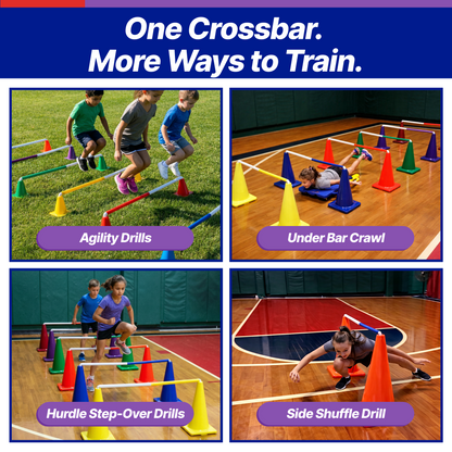 Drop-In Breakaway ConeCrossbars - Magnetic Agility Training Bars for Cones, 1” x 40” High Impact Plastic  (Set of 6)