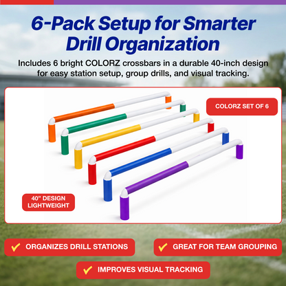 Drop-In Breakaway ConeCrossbars - Magnetic Agility Training Bars for Cones, 1” x 40” High Impact Plastic  (Set of 6)