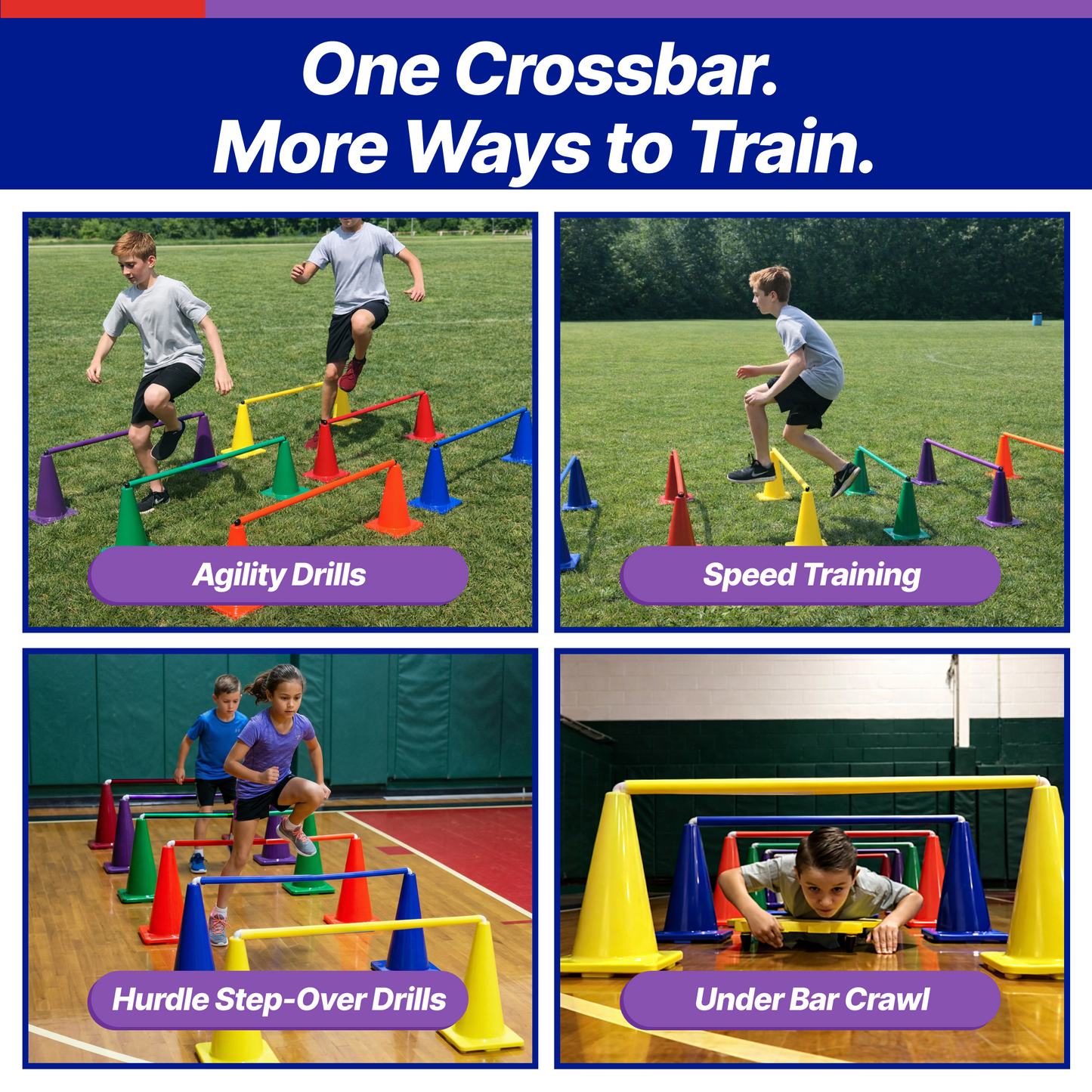 Drop-In Cone Crossbar – 40” Wide Training Hurdle Bar for Speed & Agility Drills (Set of 6)