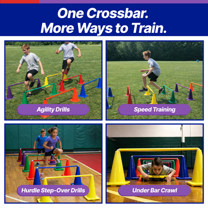 Drop-In Cone Crossbar – 40” Wide Training Hurdle Bar for Speed & Agility Drills (Set of 6)