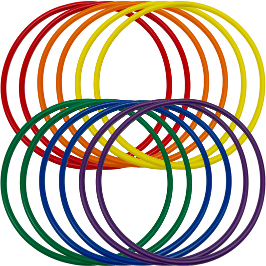 No-Kink Hula Hoops for Kids – Ultra Durable, Lightweight & Flexible, 6 Bright Colors, 12-Pack, Bulk Pack for Play & Fitness