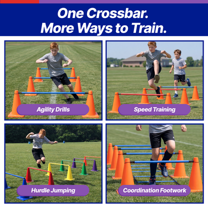Ultimate ConeCrossbar Hurdles – Adjustable Agility Training Bars for Cones, Speed & Agility Training Equipment (Set of 6)