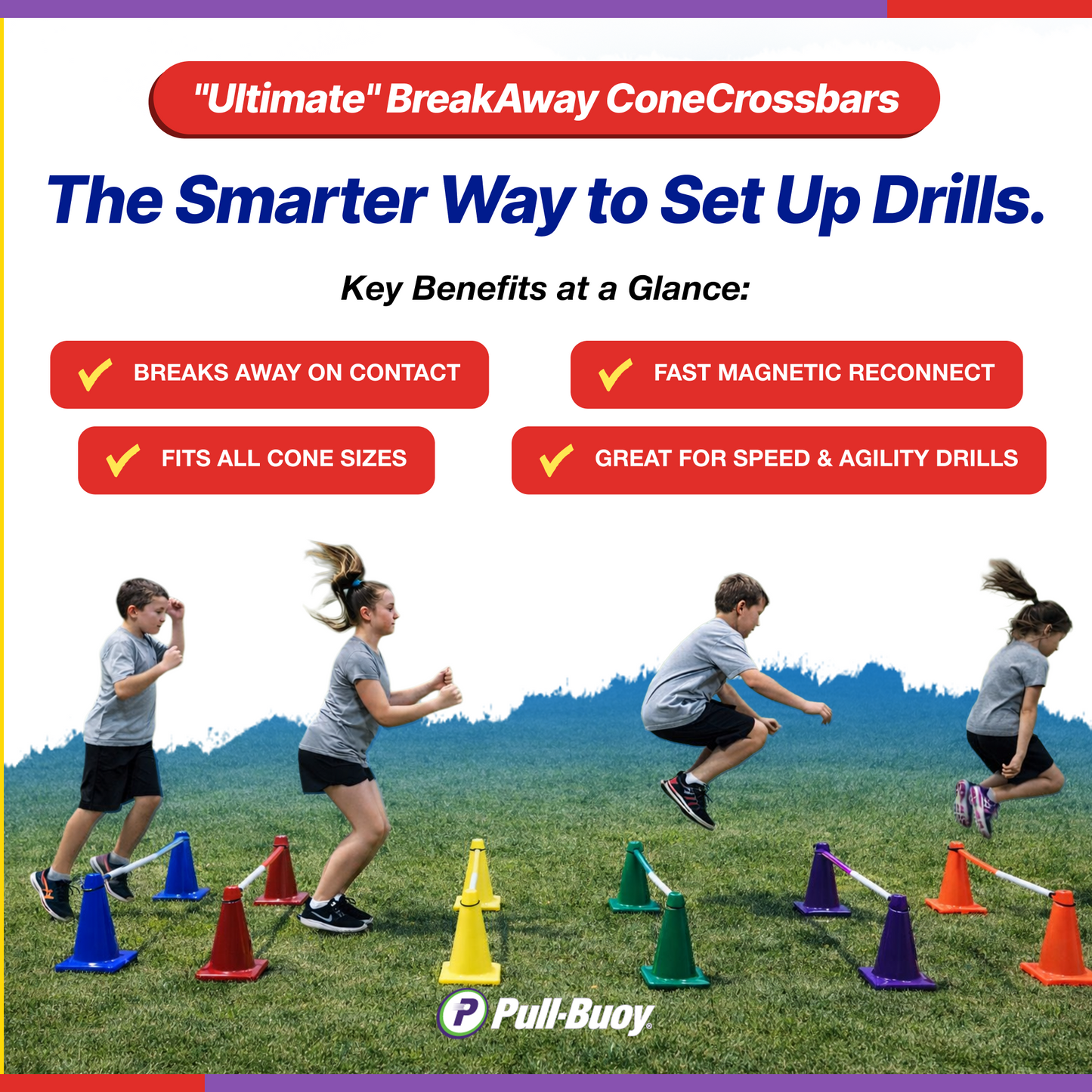 Ultimate Breakaway ConeCrossbars – Magnetic Agility Training Bars for Cones, 1” x 36” High Impact Plastic  (Set of 6)