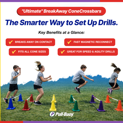 Ultimate Breakaway ConeCrossbars – Magnetic Agility Training Bars for Cones, 1” x 36” High Impact Plastic  (Set of 6)