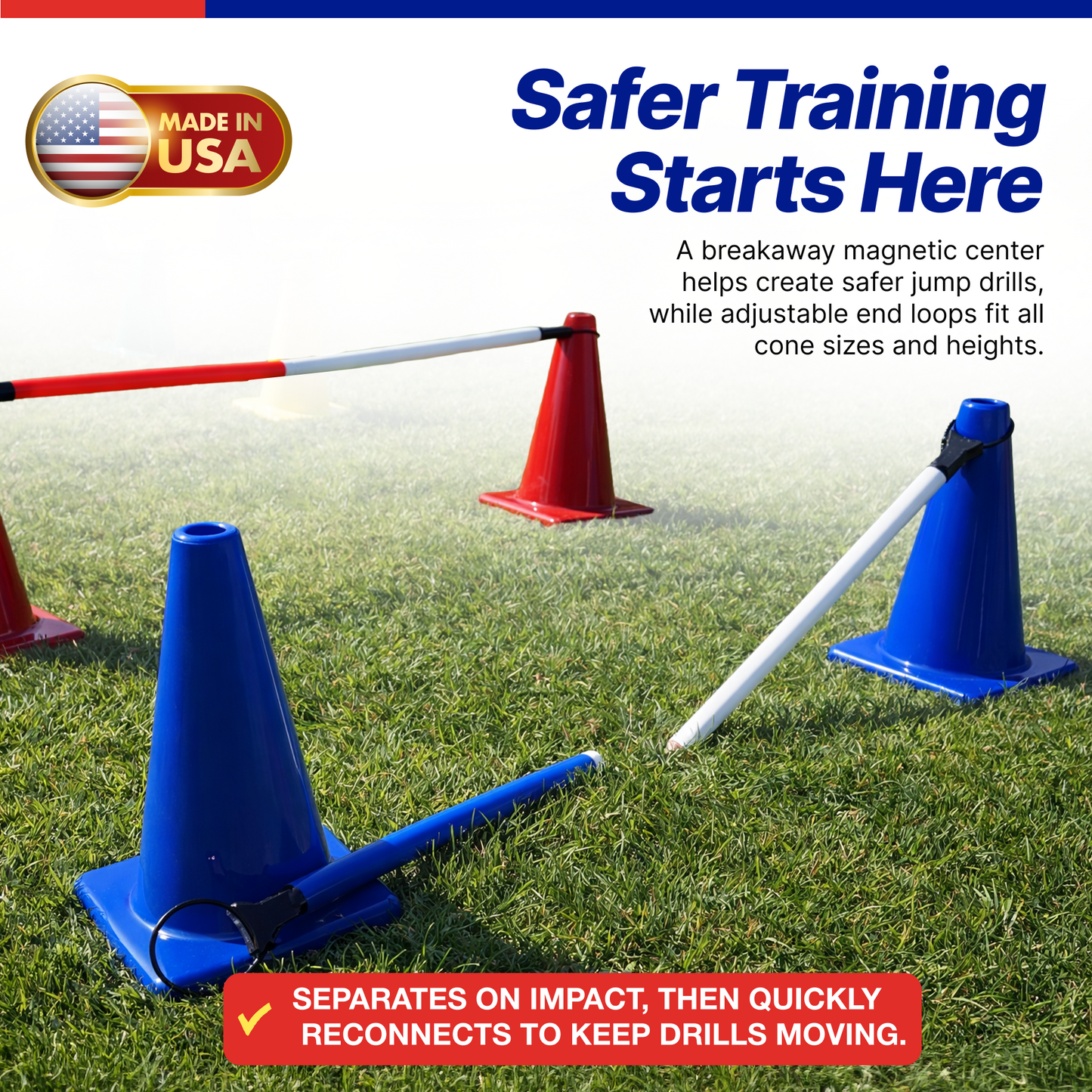 Ultimate Breakaway ConeCrossbars – Magnetic Agility Training Bars for Cones, 1” x 36” High Impact Plastic  (Set of 6)