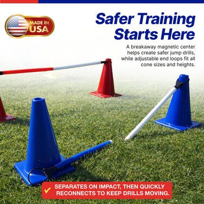 Ultimate Breakaway ConeCrossbars – Magnetic Agility Training Bars for Cones, 1” x 36” High Impact Plastic  (Set of 6)